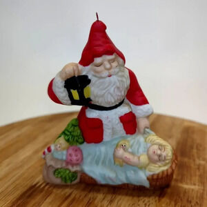 Vintage Santa Christmas Tree Ornament with Lantern and Little Girl